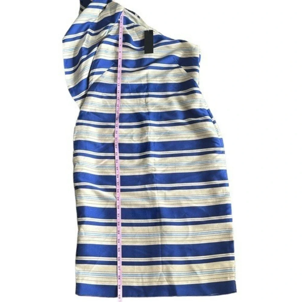 Banana Republic One Shoulder Dress NWT Women's 4 Blue Striped‎ Ruffle Sheath